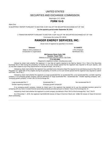 Vorschaubild Ranger Energy Services 10-Q Quartalsbericht 2018 