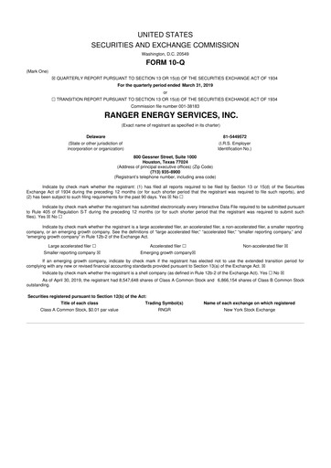 Vorschaubild Ranger Energy Services 10-Q Quartalsbericht 2019 