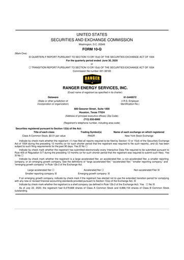 Vorschaubild Ranger Energy Services 10-Q Quartalsbericht 2020 