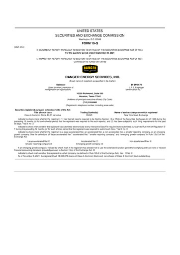 Vorschaubild Ranger Energy Services 10-Q Quartalsbericht 2021 