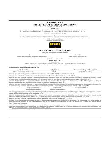 Thumbnail Ranger Energy Services 10-K Annual Report 2021