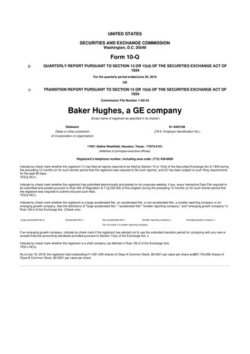 Vorschaubild Baker Hughes
 10-Q Quartalsbericht 2018 