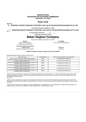 Miniature Baker Hughes
 10-Q Rapport trimestriel  