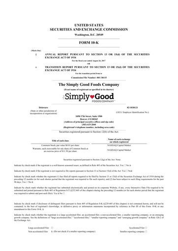 Thumbnail Simply Good Foods 10-K Annual Report 2017