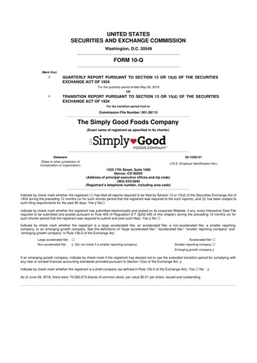 Thumbnail Simply Good Foods 10-Q Quarterly Report FY2018 