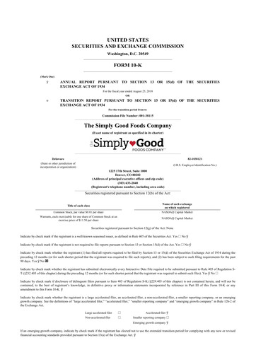 Thumbnail Simply Good Foods 10-K Annual Report 2018