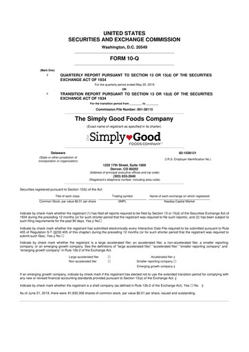 Thumbnail Simply Good Foods 10-Q Quarterly Report FY2019 