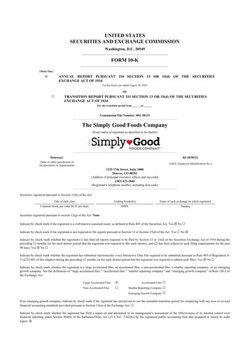 Thumbnail Simply Good Foods 10-K Annual Report 2020