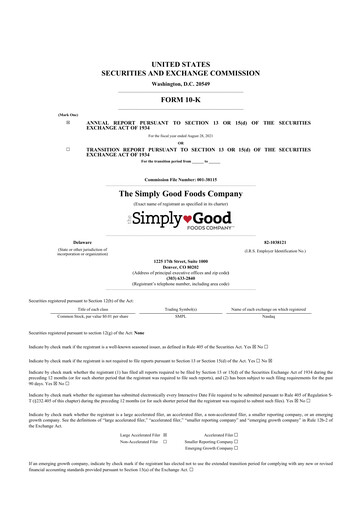 Thumbnail Simply Good Foods 10-K Annual Report 2021