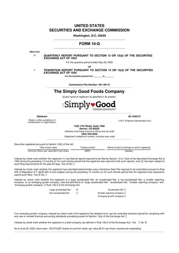 Thumbnail Simply Good Foods 10-Q Quarterly Report FY2022 