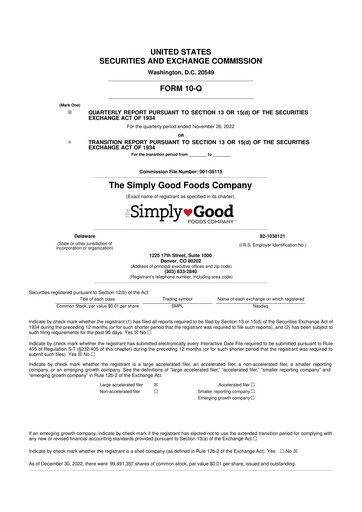 Thumbnail Simply Good Foods 10-Q Quarterly Report FY2023 