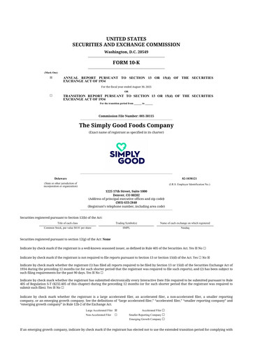 Thumbnail Simply Good Foods 10-K Annual Report 2025