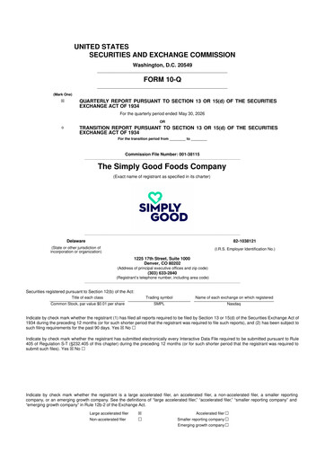 Vorschaubild Simply Good Foods 10-Q Quartalsbericht 2026 