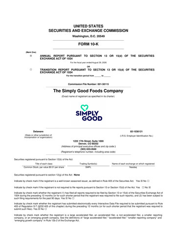 Thumbnail Simply Good Foods 10-K Annual Report 2026