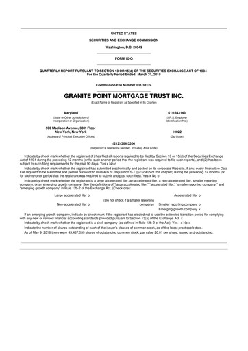 Thumbnail Granite Point Mortgage Trust 10-Q Quarterly Report FY2018 