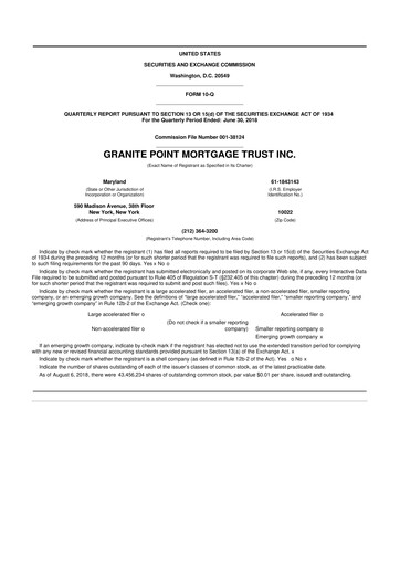 Thumbnail Granite Point Mortgage Trust 10-Q Quarterly Report FY2018 