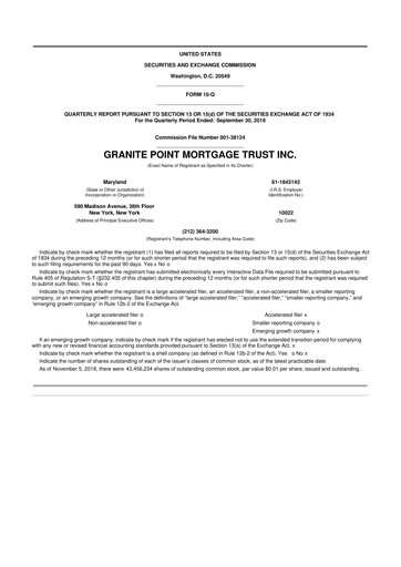 Thumbnail Granite Point Mortgage Trust 10-Q Quarterly Report FY2018 