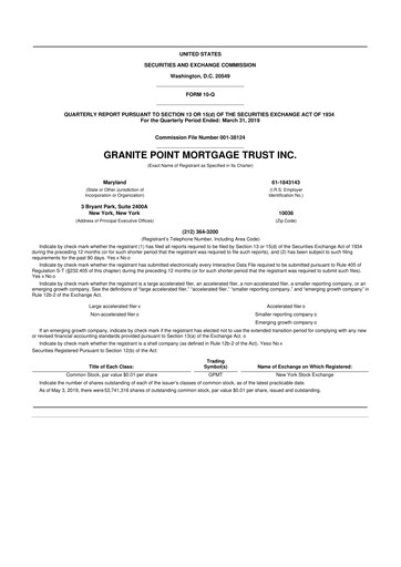 Thumbnail Granite Point Mortgage Trust 10-Q Quarterly Report FY2019 