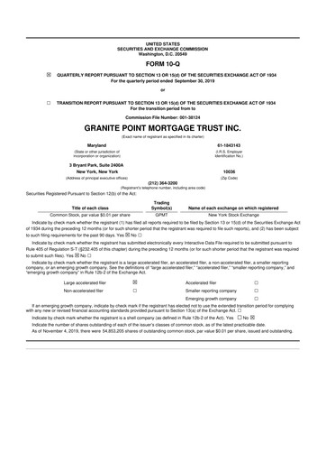 Thumbnail Granite Point Mortgage Trust 10-Q Quarterly Report FY2019 