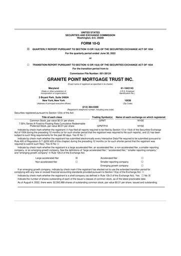 Thumbnail Granite Point Mortgage Trust 10-Q Quarterly Report FY2022 