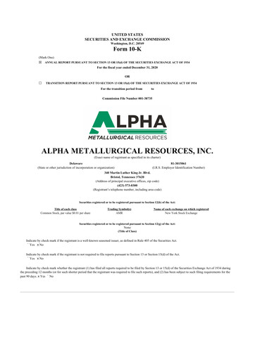 Miniature Alpha Metallurgical Resources 10-K Rapport annuel 2020