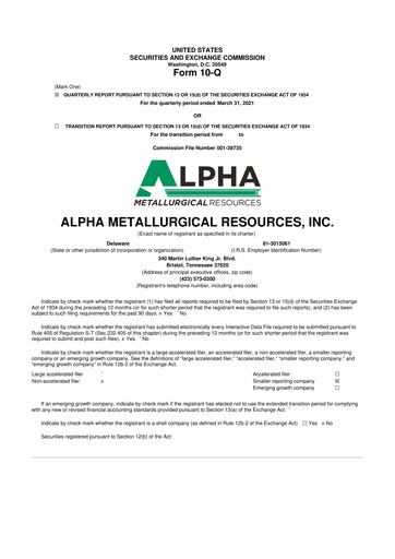 Vorschaubild Alpha Metallurgical Resources 10-Q Quartalsbericht 2021 