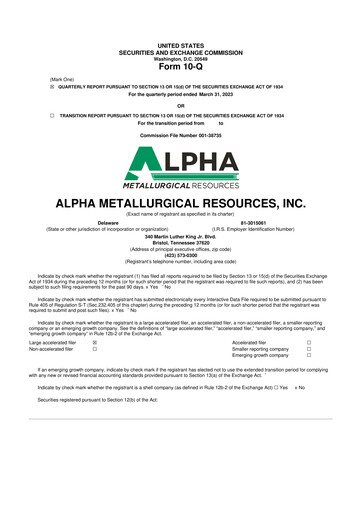 Vorschaubild Alpha Metallurgical Resources 10-Q Quartalsbericht 2023 