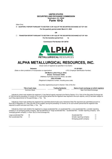 Vorschaubild Alpha Metallurgical Resources 10-Q Quartalsbericht 2024 