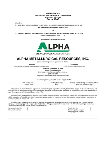 Vorschaubild Alpha Metallurgical Resources 10-Q Quartalsbericht 2024 