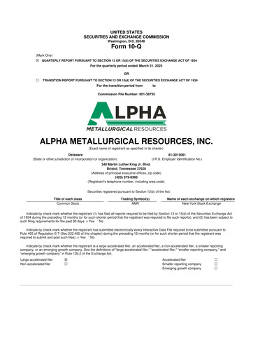 Vorschaubild Alpha Metallurgical Resources 10-Q Quartalsbericht 2025 