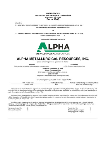 Vorschaubild Alpha Metallurgical Resources 10-Q Quartalsbericht 2025 