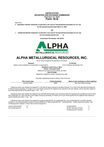 Vorschaubild Alpha Metallurgical Resources 10-Q Quartalsbericht  