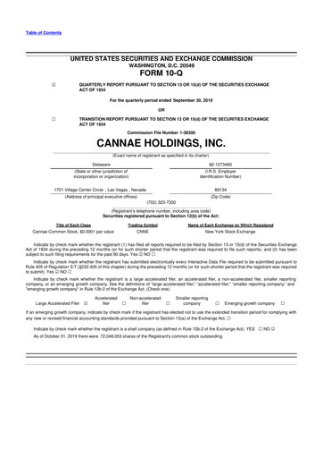 Thumbnail Cannae Holdings
 10-Q Quarterly Report FY2019 