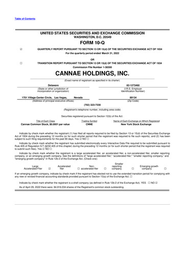 Thumbnail Cannae Holdings
 10-Q Quarterly Report FY2022 