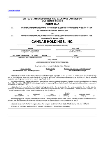 Thumbnail Cannae Holdings
 10-Q Quarterly Report FY2025 