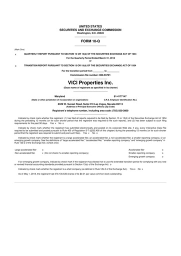 Thumbnail VICI Properties
 10-Q Quarterly Report FY2018 