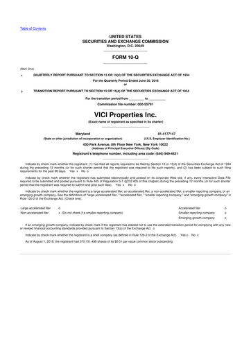 Thumbnail VICI Properties
 10-Q Quarterly Report FY2018 