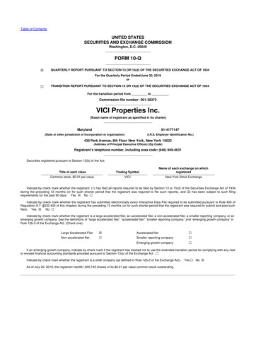 Thumbnail VICI Properties
 10-Q Quarterly Report FY2019 