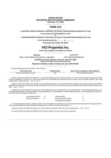 Thumbnail VICI Properties
 10-Q Quarterly Report FY2020 