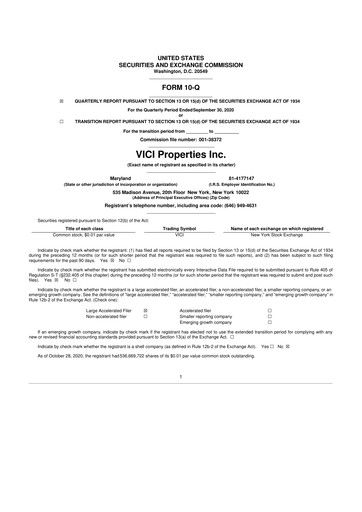 Thumbnail VICI Properties
 10-Q Quarterly Report FY2020 