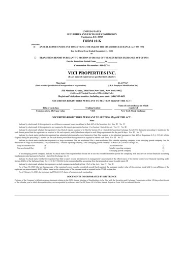 Thumbnail VICI Properties
 10-K Annual Report 2020