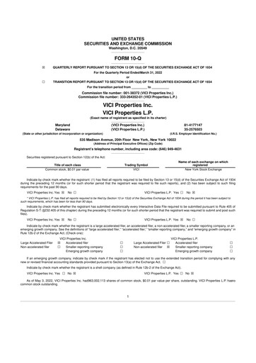 Thumbnail VICI Properties
 10-Q Quarterly Report FY2022 
