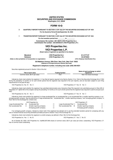 Thumbnail VICI Properties
 10-Q Quarterly Report FY2022 