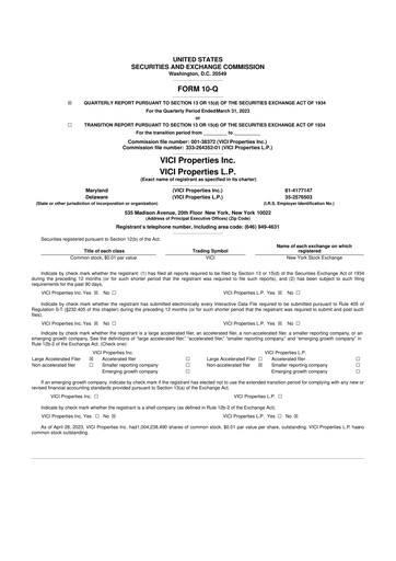Thumbnail VICI Properties
 10-Q Quarterly Report FY2023 