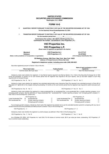 Thumbnail VICI Properties
 10-Q Quarterly Report FY2024 