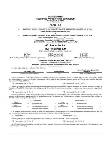 Thumbnail VICI Properties
 10-Q Quarterly Report FY 