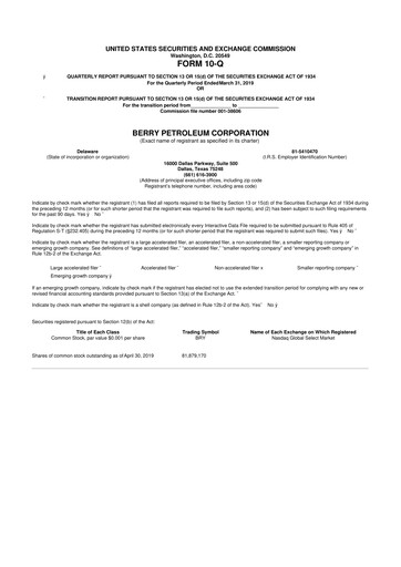 Vorschaubild Berry Corporation 10-Q Quartalsbericht 2019 