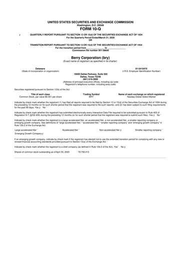 Vorschaubild Berry Corporation 10-Q Quartalsbericht 2020 