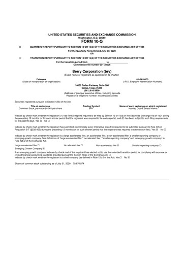 Vorschaubild Berry Corporation 10-Q Quartalsbericht 2020 