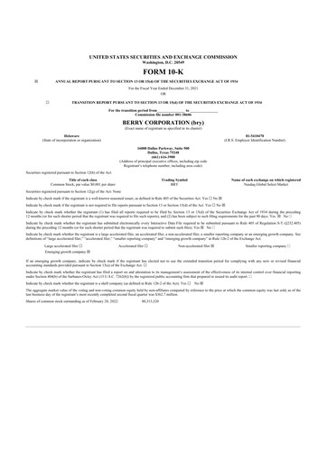 Thumbnail Berry Corporation 10-K Annual Report 2021